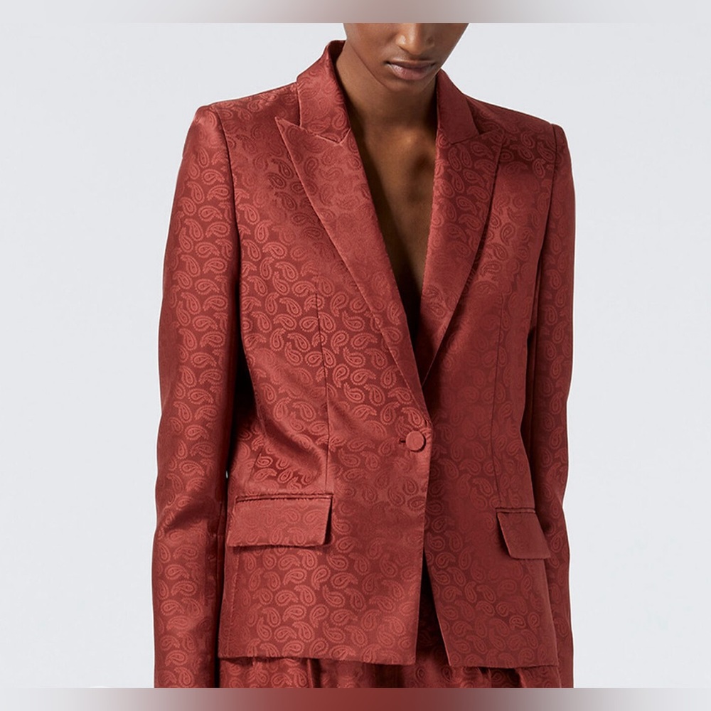 NWT THE KOOPLES PINK JACQUARD SATIN SUIT JACKET Size 34